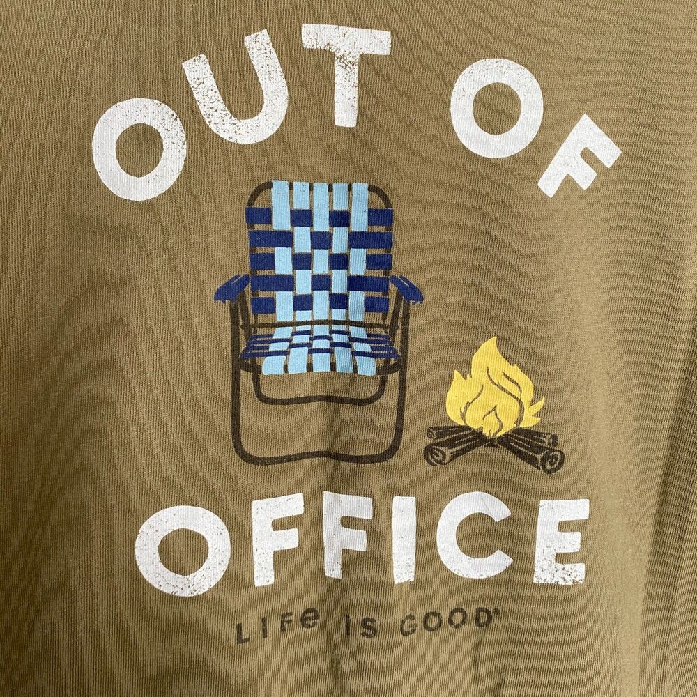 Life is Good Out of Office Campfire Crew Neck Olive Green LS Crusher Tee Mens XL